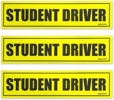 Set of 3 Student Driver Magnet - Reflective Sign Large, Yellow 