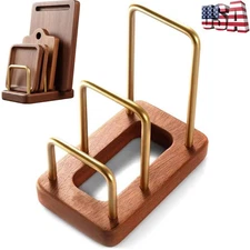 Chopping Board Rack with Wood Base Multi Layer Lid Holder Baking Pan Storage Org