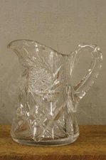 Vintage American Brilliant Whirling Hobstar Pitcher Lead Crystal Cut Glass 8"