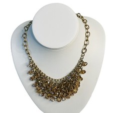 Vintage Gold Tone Crystal Beads Statement Bib Necklace Shimmery Dramatic Party