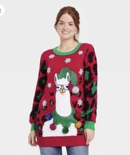 33 Degrees Festive Llama Christmas Sweater with Glitter Snowflakes size L