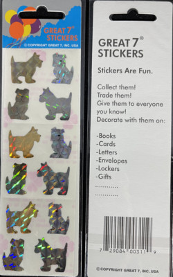 12 Packages of Prismatic Dog Stickers, ''Great 7'' Sticker Designs, PPZ0109