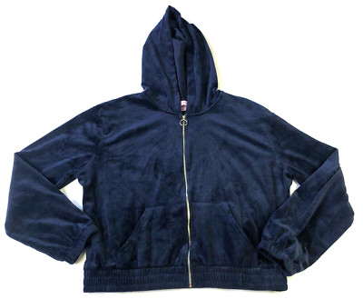 Hunkemoller Womens Hooded Jacket Sz L Blue Full Zip Long Sleeve Pockets NWOT