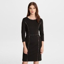 Karl Lagerfeld 3/4 SLEEVE DRESS WITH ANIMAL PRINT TRIM Black Size 16 NWT