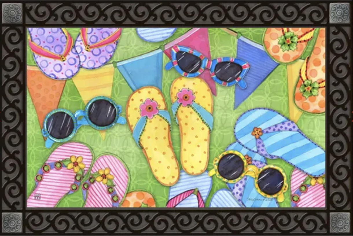 SHADES & FLIP FLOPS MatMate Door Mat in Mint - Studio M 10629 Summer Fun  -image