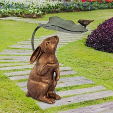 Rabbit Bird And Leaf Birdfeeder Bunny Garden Statue Large 18"H ~ SPI Home 53048