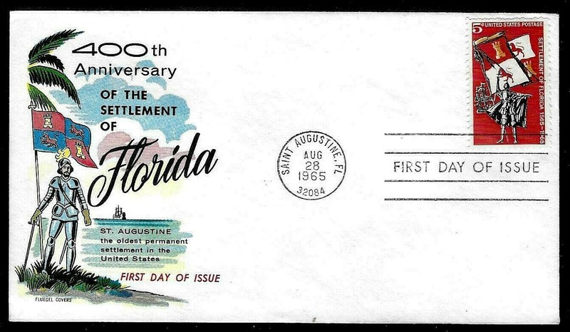 1271 5c Stamp (1965) FLORIDA SETTLEMENTS FDC BY CAPTAIN HERMAN FLUEGEL CACHET