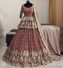 Latest Designer Faux Georgette Peach Top Lehenga With Dupatta For Wedding
