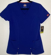 Dickies Brand New Women's Scrub V-Neck Top Galaxy Blue 2 Pockets Size XS