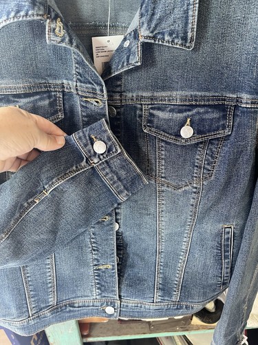 Jessica Simpson Blue Denim Jacket XL Buttons Cuff Double Pocket Cowboy Era - Picture 3 of 6