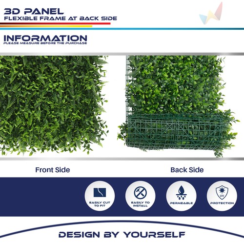 20x20" Artificial Faux 3D Mix Fern Mat Privacy Fence Screen Decor Panel Hedge #9 - Picture 3 of 7