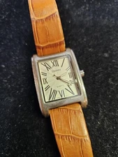 Bijoux terner Wristwatch Silvertone Rectangle Brown Miller Leather-Untested-READ