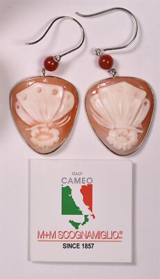 Italy Cameo Dangle Earrings Sterling Butterflies