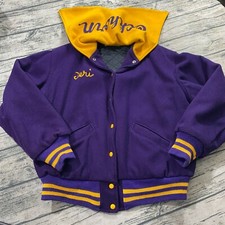 Ripon Vtg 50s Award Jacket Zip Hood Snap Chain Stitched Elkhorn Wool Fits M/L 