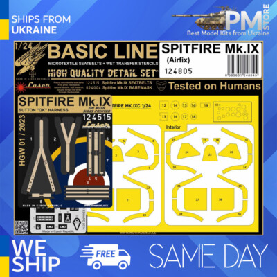 HGW 124805 1/24 Seatbelts for Spitfire Mk IX BASIC LINE and masks for Airfix
