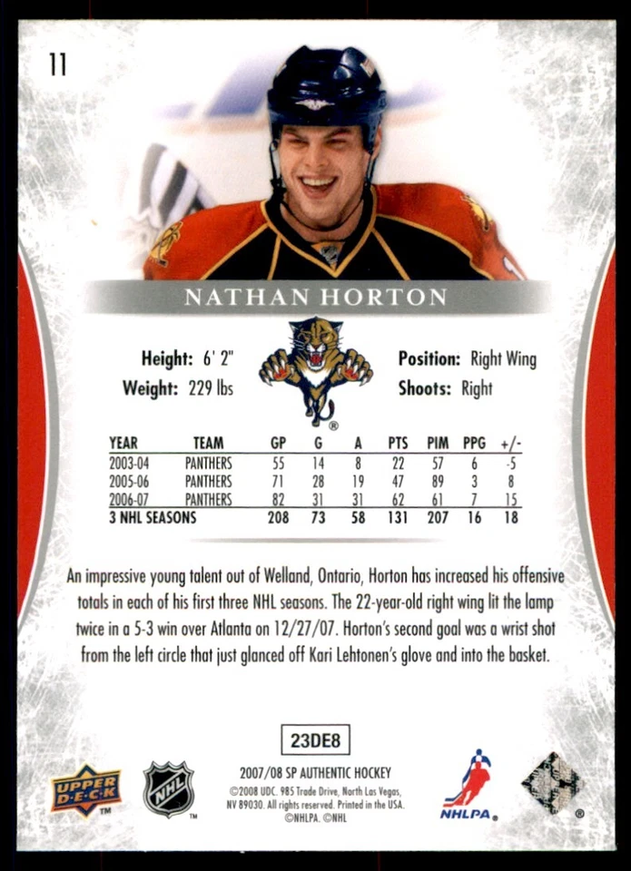 2007-08 SP Authentic Nathan Horton #11 - Image 2 of 2