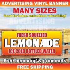 FRESH SQUEEZED LEMONADE Advertising Banner Vinyl Mesh Sign ICE COLD WATER Drinks