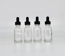4 Pack - 1oz CLEAR BOSTON ROUND GLASS BOTTLES WITH GLASS DROPPERS 30ml Bottle