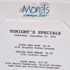 Vintage 1994 Morels A Michigan Bistro Restaurant Menu Bingham Farms Southfield