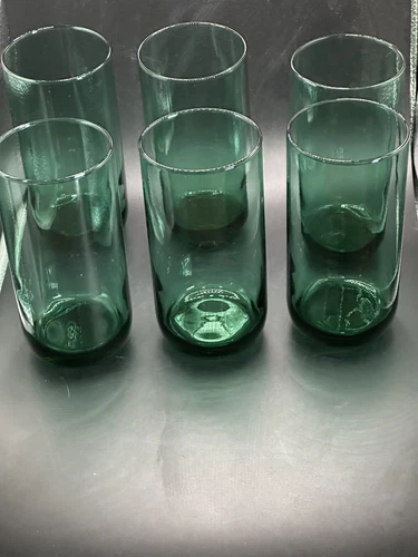 Vintage Anchor Hocking Teal Green Glass Drinking Tumblers 6” H Set of (10)