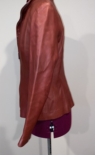 Cole Haan Lambskin Leather Scuba Moto Jacket Wing Rust Red Women's Size 8 Soft - Picture 14 of 24