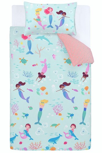Catherine Lansfield Mermaid Duvet Cover Girls Single Bed Quilt Bedding Set Aqua - Picture 5 of 5