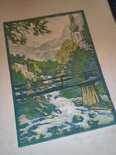 Leopold Wachtler Woodcut Print Parish Church of St. Sebastian Malerwinkel Ramsau