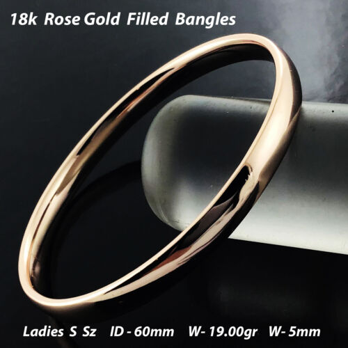 5mm Bangle Real 18k Rose  Gold Filled Solid Cuff Bracelet Ladies Small Sz 60mm - Picture 1 of 3