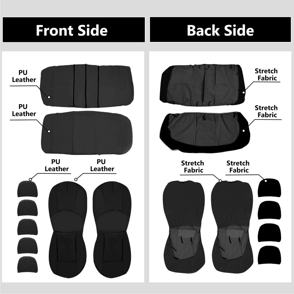 For Chevy 5-Seat Car Seat Cover, Durable Pu Leather Auto Seat Protector Pillow Front Rear Seat Full Set Sonic Spark Tracker Trax Black Coffee