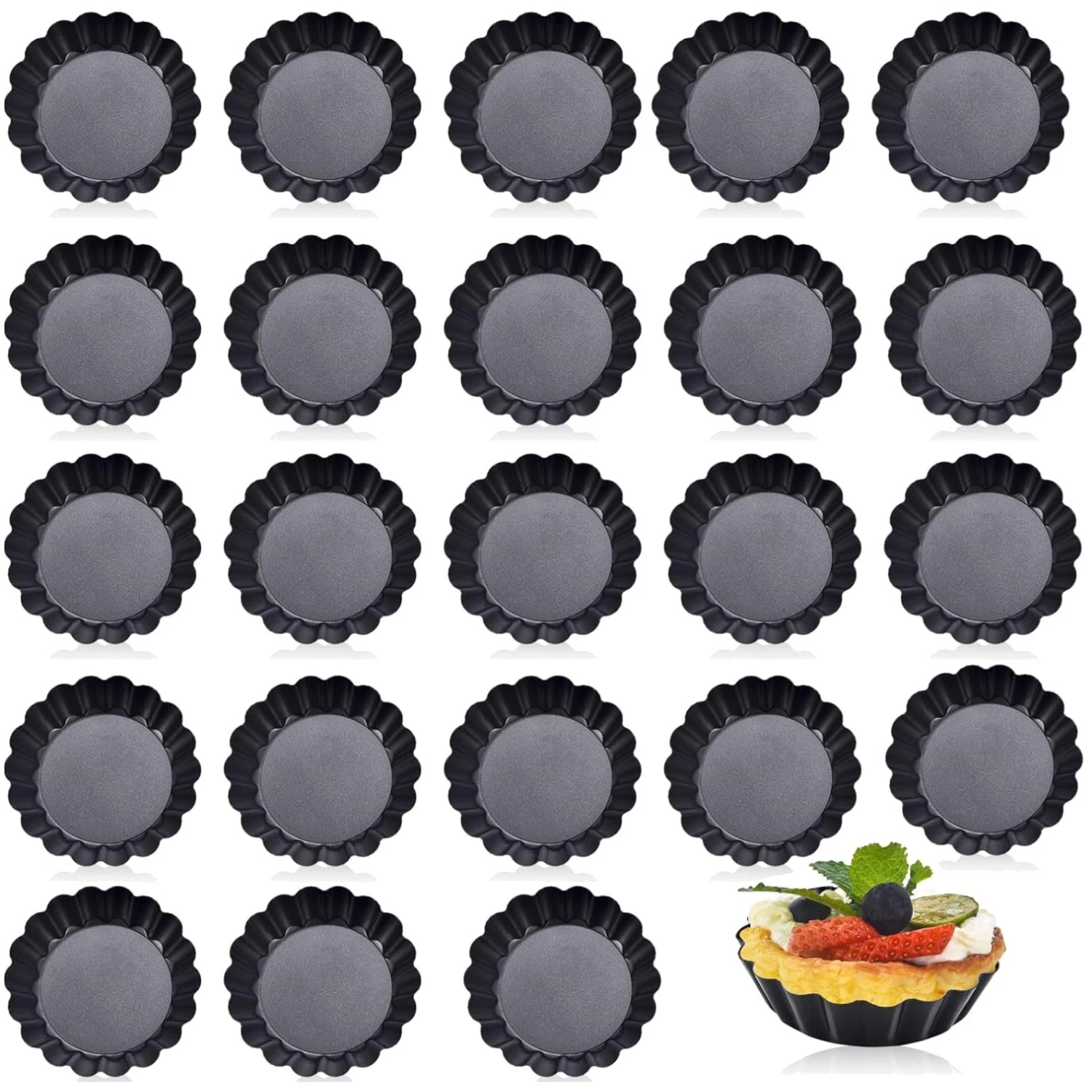 24 Pack Mini Tart Pans 3 Inch - Nonstick Carbon Steel