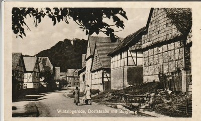 Wintzigerode / Thüringen  Dorfstraße mit Blick auf den Burgberg