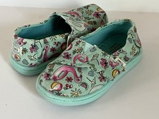 TOMS Toddler Girl's 6 Aqua Blue Flamingo Print Alpargata Canvas Slip On Shoes