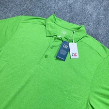 Cutter & Buck Polo Shirt Mens Large Green Logo CB Drytec Chelan Golf Stretch NEW