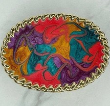 Motion East Gold Tone Vintage Colorful Enamel Swirl Cinch Belt Buckle