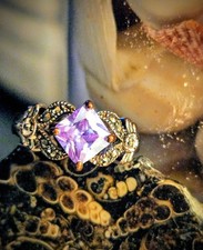 Light Purple 4.7 Carat Amythest 925 Vintage Sterling Silver Ring Size 7
