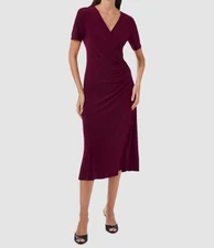 MSK Women's Red Surplice-Neck Stretch Elbow-Sleeve Midi Dress Size XL
