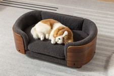 Scandinavian Dog Bed Sofa with Solid Wood Legs  Walnut Back - Fits Medium Dogs