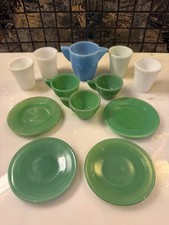 VINTAGE 1930-1940s Akro Agate SLAG GLASS 12 Piece Tea Set