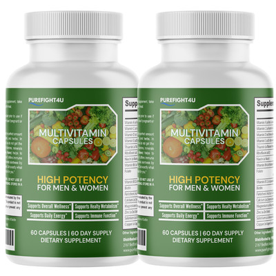 High Potency Daily Multi-Vitamin Capsules, Men & Women Supplement - 2 Bottles