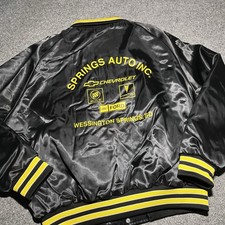 Vintage Hilton Jacket Mens XL Bomber Satin Black Quilt Lined Auto USA Made 80s