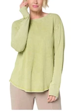 LOGO by Lori Goldstein Women's Long Sleeve Overwashed Knit Top Pea