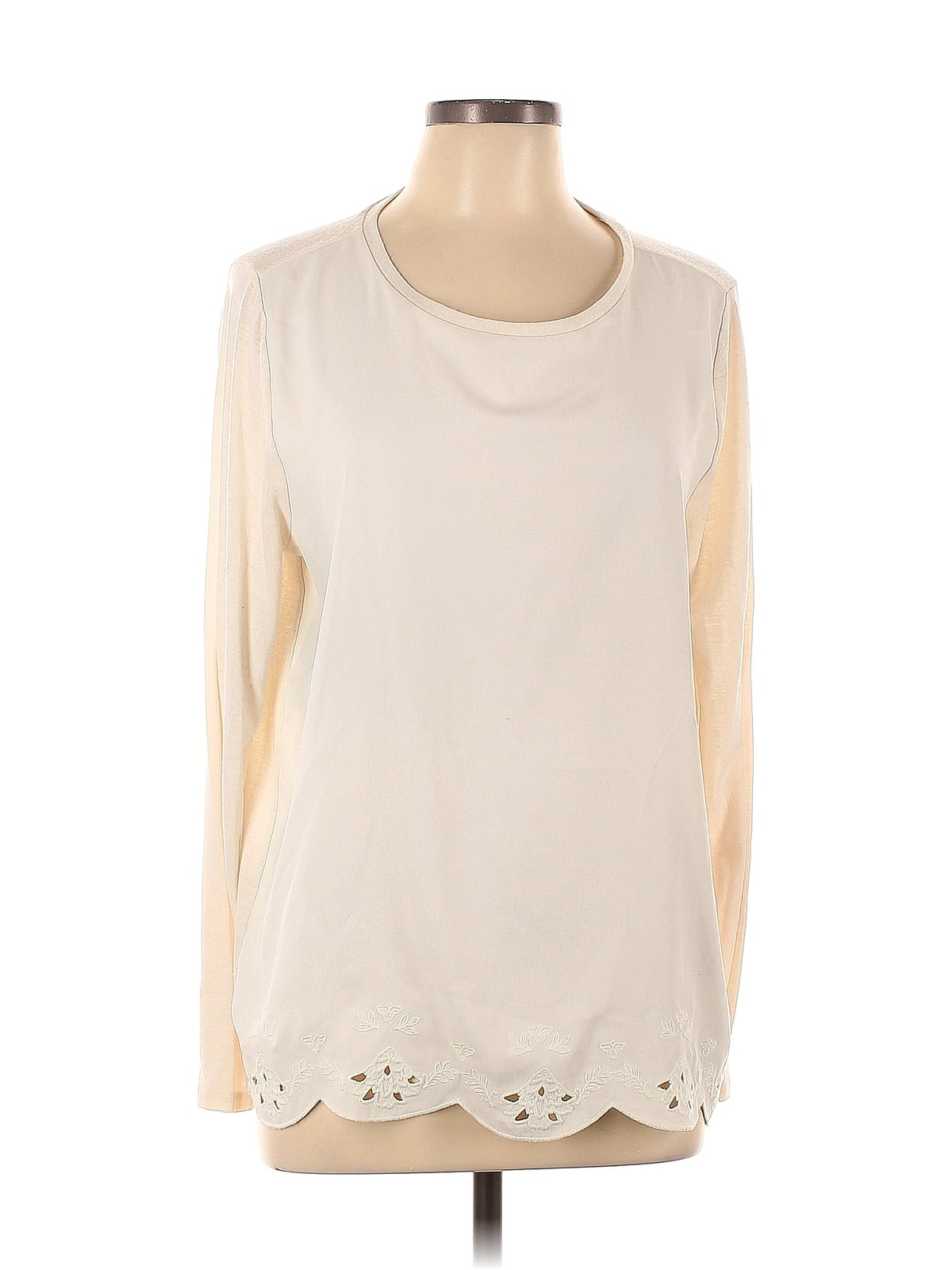 Ann Taylor LOFT Women Ivory Long Sleeve Blouse L