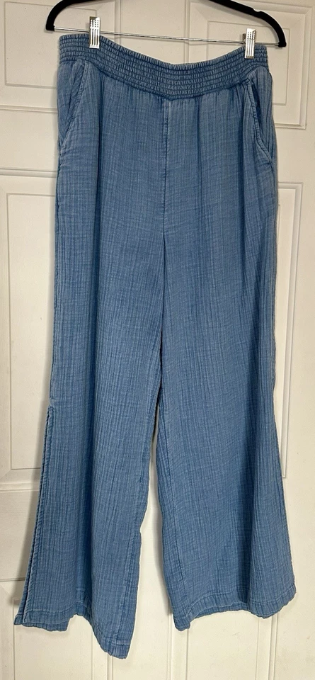 Aerie High Waist Blue Gauze Wide Split Leg Smocked Elastic Waist  Size XL - Image 2 of 4