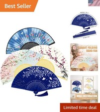 Unique Gift Idea: 4 PCS Silk Bamboo Folding Fans with Elegant Floral Design