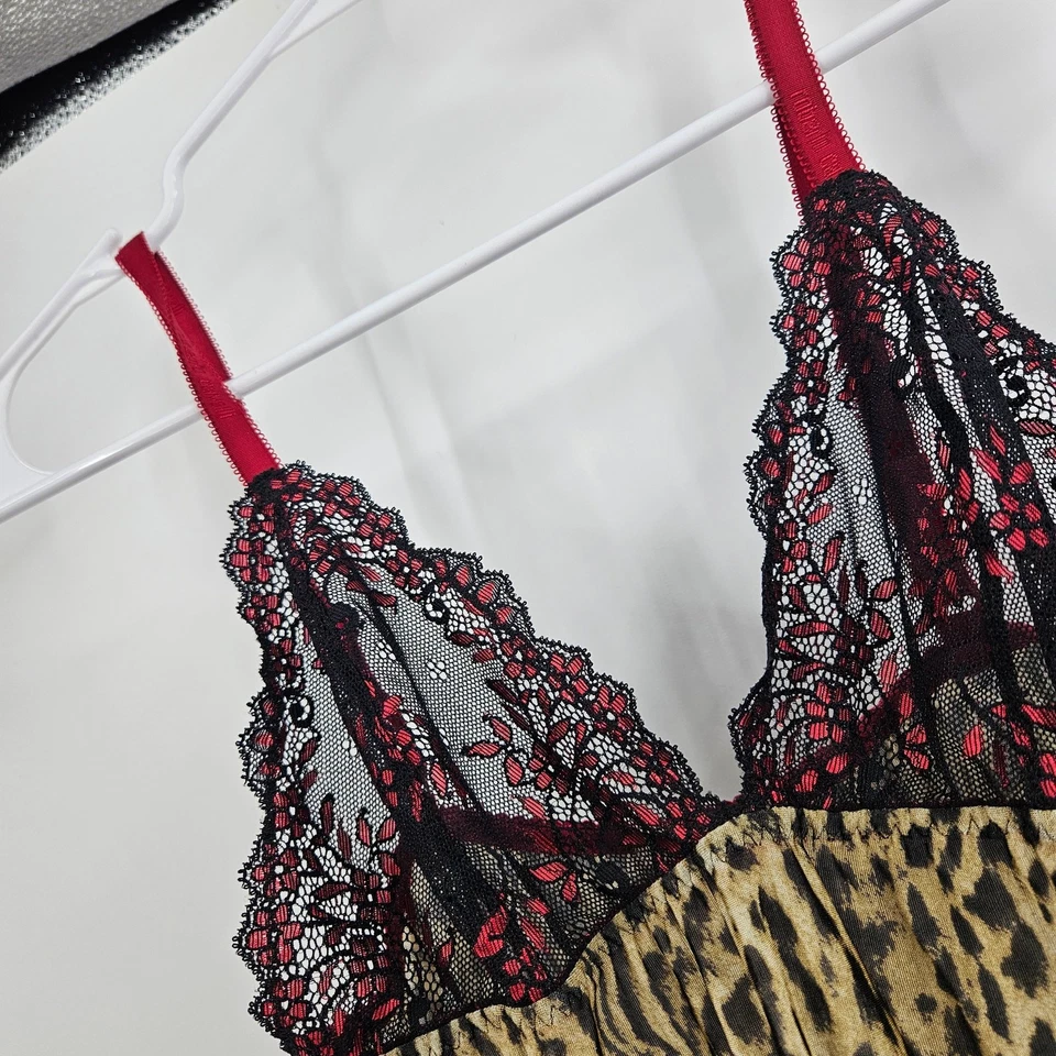 Lencería Roberto Cavalli Donna Cami Roja Negra Encaje Estampado Leopardo Nueva con Etiquetas Talla 44/US 8 Foto 4 de 4