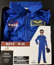 NASA Astronaut Jumpsuit Costume M 8 Flight Suit Cap Hat Halloween New