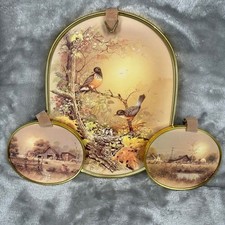 Vintage Ecstasy Giftware 3pc Bird and Farm Landscape Wall Art Set Gold Frame