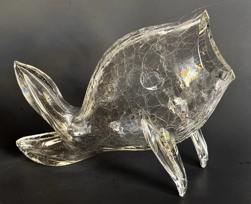 Blenko Glass 5433C Guppy Fish Vase Crystal  Crackle EUC