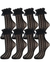 Geyoga 4 Pairs Women Lace Ruffle Frilly Ankle Socks Cute 5-9, Black