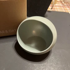 YEAR & DAY MODERN OPEN SALT CELLAR SAGE GREEN STONEWARE 5" PORTUGAL